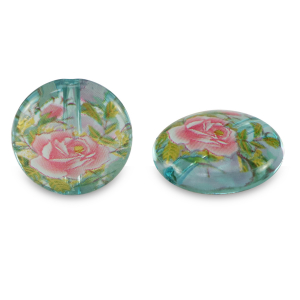 Glass beads 14mm flower Light Blue Transparent-Rose Red