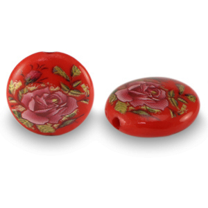 Glass beads 14mm flower Red-Rose Red
