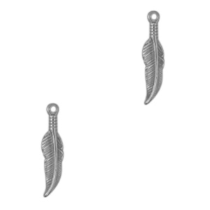 Stainless steel charms feather Antique Silver