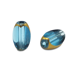 Oval glass beads Cyan Blue-Gold