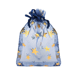 Jewellery Organza Bag 9x12cm star Navy Blue-Gold