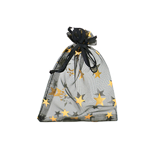Jewellery Organza Bag 7x9cm star Black-Gold