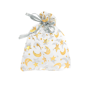 Jewellery Organza Bag 7x9cm moon and star Light Grey-Gold