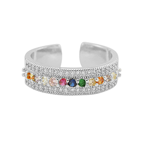 Brass TQ metal ring cubic zirconia Silver-Multicolour