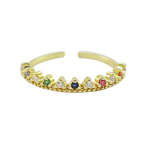 Brass TQ metal ring cubic zirconia Gold-Multicolour