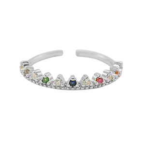 Brass TQ metal ring cubic zirconia Silver-Multicolour