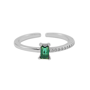 Brass TQ metal ring cubic zirconia Silver-Green