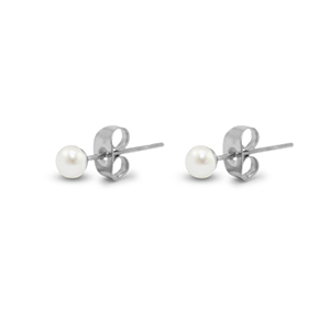 Stainless steel earrings / earpins pearl 4mm Silver-Pearl White