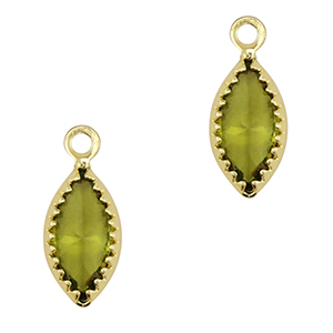 Crystal glass charms oval Olive Green-Gold