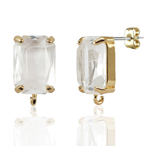 Crystal Glass earrings / earpins with loop rectangle Crystal-Gold