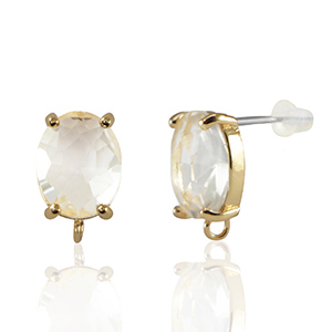 Crystal Glass earrings / earpins with loop oval Crystal-Gold
