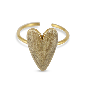 Stainless steel rings enamel heart Pearl Gold