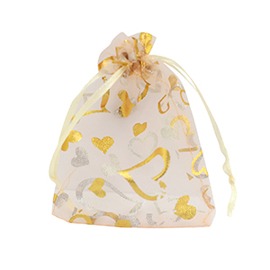 Jewellery Organza Bag 9x12cm heart Peach-gold