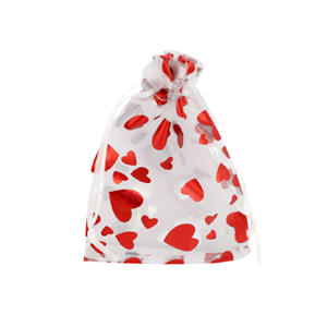 Jewellery Organza Bag 7x9cm heart White-red