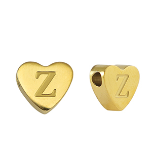 Stainless steel beads heart letter Z Gold