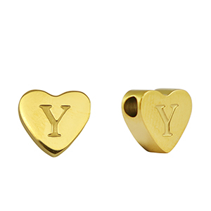 Stainless steel beads heart letter Y Gold