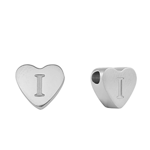 Stainless steel beads heart letter I Silver