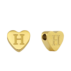 Stainless steel beads heart letter H Gold