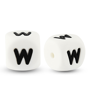 Letter beads silicone W White-black