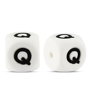 Letter beads silicone Q White-black