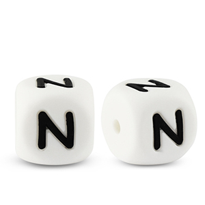 Letter beads silicone N White-black