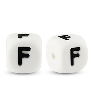 Letter beads silicone F White-black