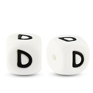 Letter beads silicone D White-black