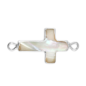 Freshwater pearls connector cross Silver-Taupe
