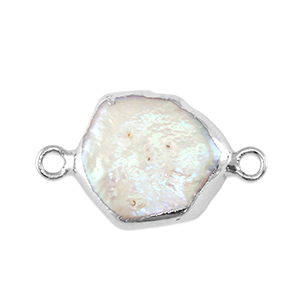 Freshwater pearls connector hexagon Silver-Natural White