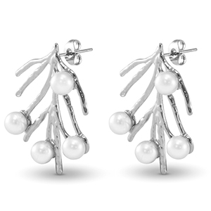 Stainless steel earrings / earpins seeweed imitation pearls Silver