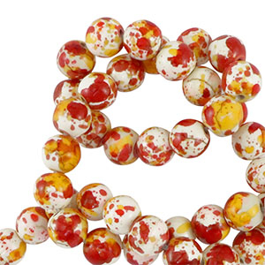 Beads Ceramic 6mm White-orange red
