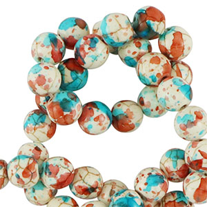 Beads Ceramic 6mm White-red blue