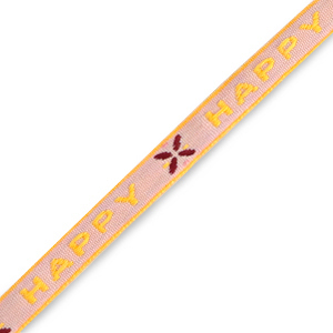Ribbon text "happy" Pink-Yellow