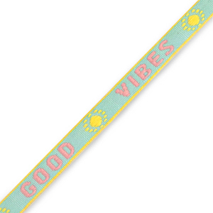 Ribbon text "good vibes" Turquoise-Pink-Yellow