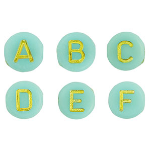 Acrylic letter beads mix Turquoise Green-Gold