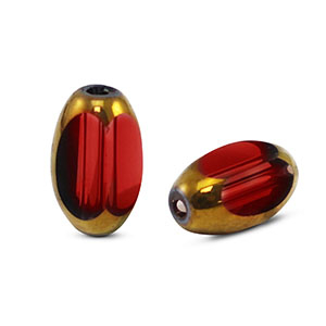 Oval glass beads Red Brown Transparent-Gold