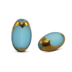 Oval glass beads Blue-Gold