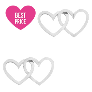 Stainless steel charms/connector double heart Silver