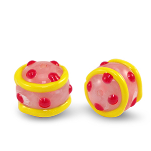 Acrylic beads dots Pink red-yellow