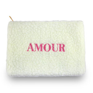 Teddy pouch "AMOUR" Off White-Pink