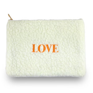 Teddy pouch "LOVE" Off White-Orange