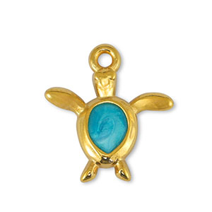 DQ European metal charms turtle Pearl Turquoise-Gold (nickel free)