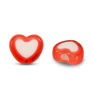 Acrylic beads heart Red-white