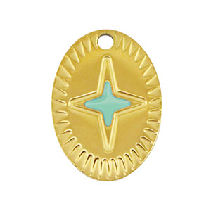 Stainless steel charms oval star Gold-Mint Green