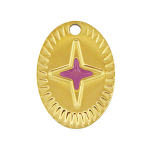 Stainless steel charms oval star Gold-Purple
