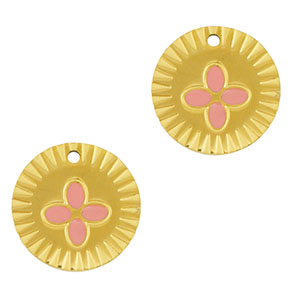 Stainless steel charms round flower Gold-Pink