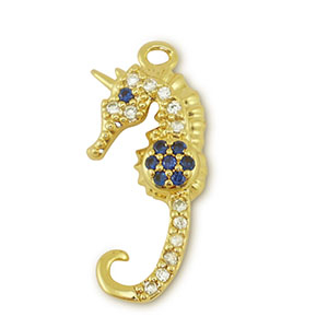 Brass TQ metal charms seahorse Gold-Blue