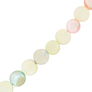 Shell beads flat round Multicolour Pastel