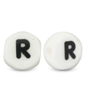 Letter beads ceramic R White-Black