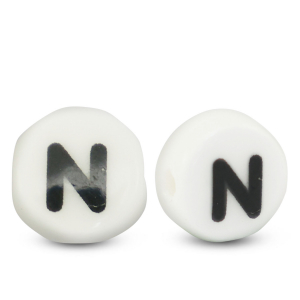 Letter beads ceramic N White-Black